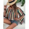 imageVerdusa Womens Off Shoulder Shirred Half Sleeve Loose Striped Blouse Shirt TopGreen Multi