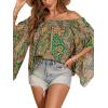 imageVerdusa Womens Off Shoulder Shirred Half Sleeve Loose Striped Blouse Shirt TopLight Green
