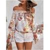 imageVerdusa Womens Off Shoulder Shirred Half Sleeve Loose Striped Blouse Shirt TopMulti White