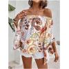 imageVerdusa Womens Off Shoulder Shirred Half Sleeve Loose Striped Blouse Shirt TopMulti White