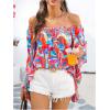 imageVerdusa Womens Off Shoulder Shirred Half Sleeve Loose Striped Blouse Shirt TopOrange and Blue