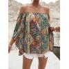 imageVerdusa Womens Off Shoulder Shirred Half Sleeve Loose Striped Blouse Shirt TopPaisley Green