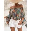 imageVerdusa Womens Off Shoulder Shirred Half Sleeve Loose Striped Blouse Shirt TopPaisley Green