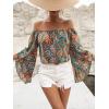 imageVerdusa Womens Off Shoulder Shirred Half Sleeve Loose Striped Blouse Shirt TopPaisley Green