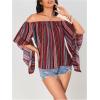 imageVerdusa Womens Off Shoulder Shirred Half Sleeve Loose Striped Blouse Shirt TopRed
