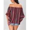 imageVerdusa Womens Off Shoulder Shirred Half Sleeve Loose Striped Blouse Shirt TopRed