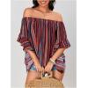 imageVerdusa Womens Off Shoulder Shirred Half Sleeve Loose Striped Blouse Shirt TopRed