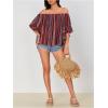 imageVerdusa Womens Off Shoulder Shirred Half Sleeve Loose Striped Blouse Shirt TopRed