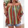 imageVerdusa Womens Off Shoulder Shirred Half Sleeve Loose Striped Blouse Shirt TopStripes Orange