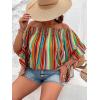 imageVerdusa Womens Off Shoulder Shirred Half Sleeve Loose Striped Blouse Shirt TopStripes Orange