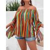 imageVerdusa Womens Off Shoulder Shirred Half Sleeve Loose Striped Blouse Shirt TopStripes Orange