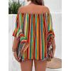 imageVerdusa Womens Off Shoulder Shirred Half Sleeve Loose Striped Blouse Shirt TopStripes Orange