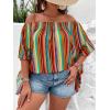 imageVerdusa Womens Off Shoulder Shirred Half Sleeve Loose Striped Blouse Shirt TopStripes Orange