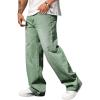 imageVerdusa Mens High Waist Loose Jeans Baggy Straight Leg Denim Pants TrousersGreen
