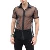 imageVerdusa Mens Sheer Mesh Button Up Shirt See Through Short Sleeve TopBlack