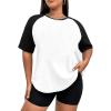 imageVerdusa Womens Casual Short Sleeve Colorblock Oversized Round Neck Tee Shirt TopsPlus White Black