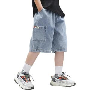 imageVerdusa Boys Elastic Waist Wide Leg Casual Loose Denim Shorts with PocketsLight Blue