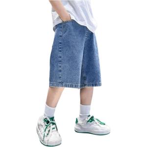 imageVerdusa Boys Elastic Waist Wide Leg Casual Loose Denim Shorts with PocketsLight Wash2
