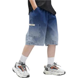 imageVerdusa Boys Elastic Waist Wide Leg Casual Loose Denim Shorts with PocketsOmbre Blue