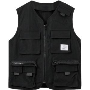 imageVerdusa Boys Pocket Front Buckle Sleeveless Cargo Vest JacketBlack