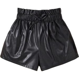 imageVerdusa Girls PU Leather Knot Front Elastic Waist Wide Leg Shorts with PocketBlack