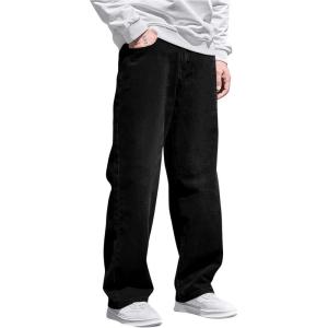 imageVerdusa Mens High Waist Loose Jeans Baggy Straight Leg Denim Pants TrousersBlack