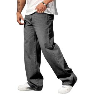 imageVerdusa Mens High Waist Loose Jeans Baggy Straight Leg Denim Pants TrousersBlack Grey