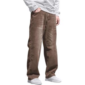 imageVerdusa Mens High Waist Loose Jeans Baggy Straight Leg Denim Pants TrousersBrown