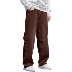 imageVerdusa Mens High Waist Loose Jeans Baggy Straight Leg Denim Pants TrousersChocolate Brown