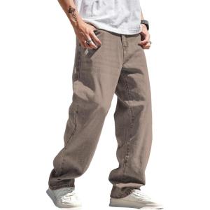 imageVerdusa Mens High Waist Loose Jeans Baggy Straight Leg Denim Pants TrousersCoffee Brown