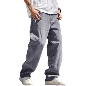 imageVerdusa Mens High Waist Loose Jeans Baggy Straight Leg Denim Pants TrousersGrey