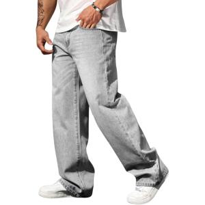 imageVerdusa Mens High Waist Loose Jeans Baggy Straight Leg Denim Pants TrousersLight Grey