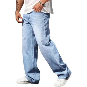 imageVerdusa Mens High Waist Loose Jeans Baggy Straight Leg Denim Pants TrousersLight Wash