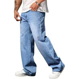 imageVerdusa Mens High Waist Loose Jeans Baggy Straight Leg Denim Pants TrousersMedium Wash