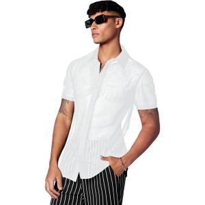 imageVerdusa Mens Sheer Mesh Button Up Shirt See Through Short Sleeve TopBright White