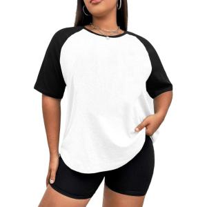 imageVerdusa Womens Casual Short Sleeve Colorblock Oversized Round Neck Tee Shirt TopsPlus White Black