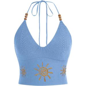 imageVerdusa Womens Crop Halter Tops Y2k Goth Clothes Crochet Cami Sleeveless Tie Backless Boho Knit Top CamisoleBlue