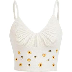 imageVerdusa Womens Crop Halter Tops Y2k Goth Clothes Crochet Cami Sleeveless Tie Backless Boho Knit Top CamisoleFloral Apricot