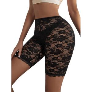 imageVerdusa Womens High Waist Floral Sheer Laces Skinny ShortsBlack Lace