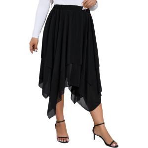 imageVerdusa Womens Plus Size Elastic High Waist Asymmetrical A Line Chiffon Midi SkirtBlack