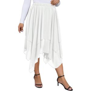 imageVerdusa Womens Plus Size Elastic High Waist Asymmetrical A Line Chiffon Midi SkirtWhite