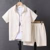 imageVerdusa Boys 2 Piece Outfit Linen Set Vacation Short Sets Button Down Shirt and Elastic Waist Shorts Casual ClothesApricot