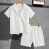 imageVerdusa Boys 2 Piece Outfit Linen Set Vacation Short Sets Button Down Shirt and Elastic Waist Shorts Casual ClothesWhite