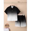 imageVerdusa Boys 2 Piece Outfits Ombre Short Sleeve Button Up Shirts and Elastic Waist Shorts SetSolid Black