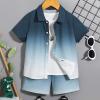 imageVerdusa Boys 2 Piece Outfits Ombre Short Sleeve Button Up Shirts and Elastic Waist Shorts SetSolid Blue