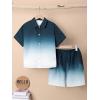 imageVerdusa Boys 2 Piece Outfits Ombre Short Sleeve Button Up Shirts and Elastic Waist Shorts SetSolid Blue