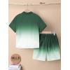 imageVerdusa Boys 2 Piece Outfits Ombre Short Sleeve Button Up Shirts and Elastic Waist Shorts SetSolid Green