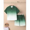 imageVerdusa Boys 2 Piece Outfits Ombre Short Sleeve Button Up Shirts and Elastic Waist Shorts SetSolid Green