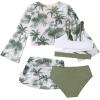 imageVerdusa Girls 4 Piece Swimwear Crisscross Bikini Sets with Tropical Print Cover UpGreen White