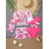 imageVerdusa Girls 4 Piece Swimwear Crisscross Bikini Sets with Tropical Print Cover UpHot Pink
